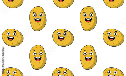 Happy cartoon potatoes with smiling faces create a fun and cheerful pattern