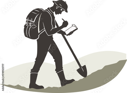 Anthropologist Vector Silhouette Recording Data on Excavation Site