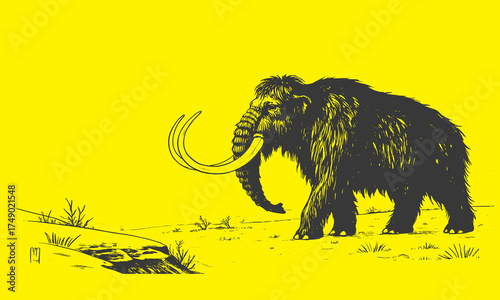 Woolly Mammoth Sketch Vector Illustration for Educational Poster, Prehistoric Animal Art for Museum and Natural History Projects, Ice Age Wildlife Drawing for Classroom and T-Shirt Use