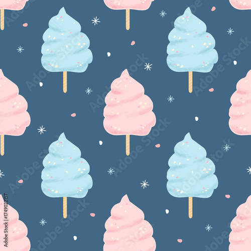 Wallpaper Mural Sweet Fluffy Cotton Candy Dessert Seamless Pattern Background Illustration Torontodigital.ca