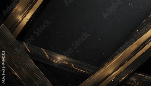 Abstract Black Triangle Background with Golden Striped Lines – Luxury Geometric Template Design