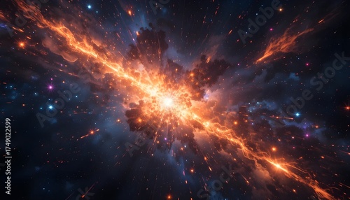 Abstract Outer Space Background with Ultra Bright Stars and Comets – Cosmic Explosion and Life in Space Theme