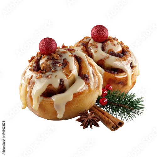 Festive Cinnamon Rolls with Holiday Decorations