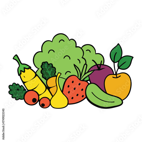 A colorful mix of fresh salad vegetables and fruits, bursting with flavor and nutrients—crisp lettuce, juicy tomatoes, cucumbers, and sweet fruits for a healthy delight.

