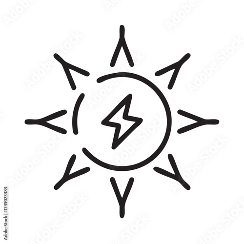 Stylized sun icon with a lightning bolt inside, representing solar power and renewable energy