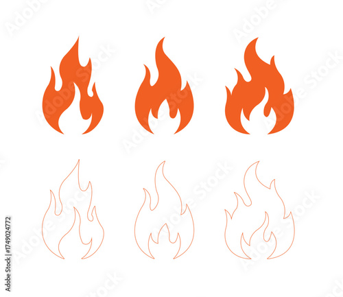 A graphic representation of six flames, three filled in orange and three as outlines