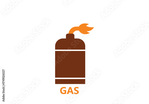 Illustration of a brown gas tank with orange flame and the word gas below it