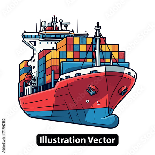 Vector illustration of a large cargo container ship for global logistics and international trade