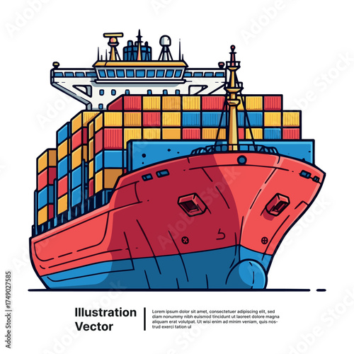 Cargo Ship Vector Illustration Maritime Transport, Shipping, and Global Trade