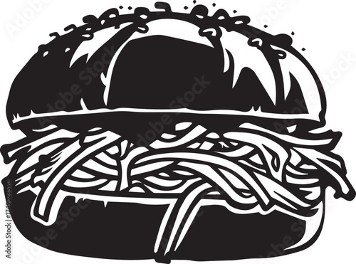 Illustration of a pulled pork sandwich isolated on white background