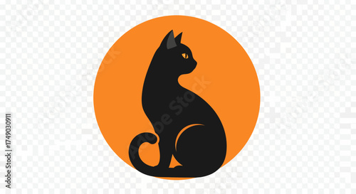 Elegant Black Cat Silhouette with Golden Eyes Against an Orange Full Moon.