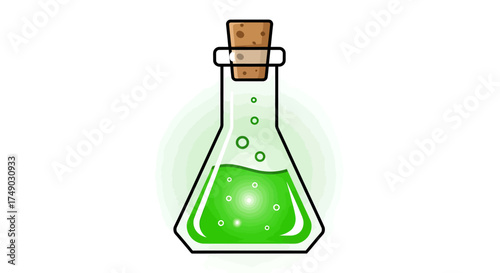 Green Liquid in Erlenmeyer Flask with Cork Stopper.