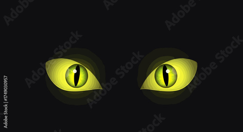 Intense Glowing Yellow Cat Eyes Staring in the Dark.