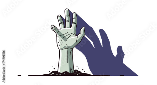 Zombie Hand Reaching Out from Ground with Shadow.