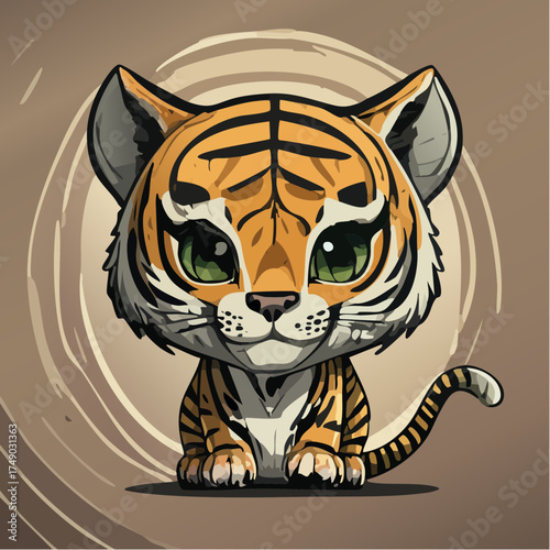 Chibi tiger cub portrait with transparent background