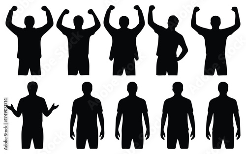 Cheering Crowd Silhouette – group of people raising hands, unity celebration, happiness and excitement vector illustration