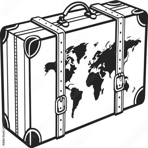 Vintage suitcase with world map design evoking travel and adventure for global exploration concepts