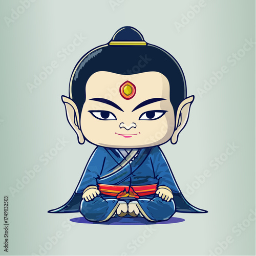 Zen monk character in traditional robes with transparent background