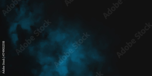 fog or mist transparent effect isolated on dark background. blue smoke on black background. Aquamarine powder explosion on black background. Colorful dust explode. 