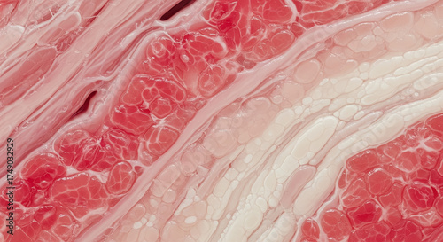 Macro Detail of Cultured Meat and Fat Cells