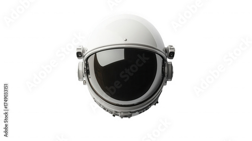 Close up view of a white astronaut helmet against a black background on transparent background