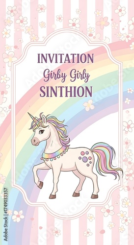 Unicorn Invitation Card Design for Girly Birthday Celebration.