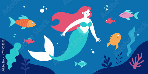 Underwater Fantasy Collage with Mermaids and Fish Illustration