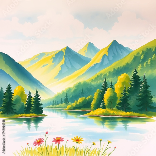 Water color painting on nature Generative Ai.