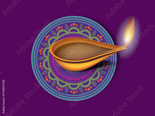 Indian festival Happy Diwali with Diwali props, holiday Background with crackers, Diwali celebration greeting card, vector illustration