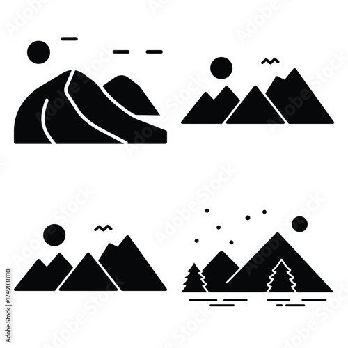 aurora night minimal icon set, black color and white background