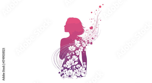 Blooming Woman A Silhouette of Femininity and Floral Grace