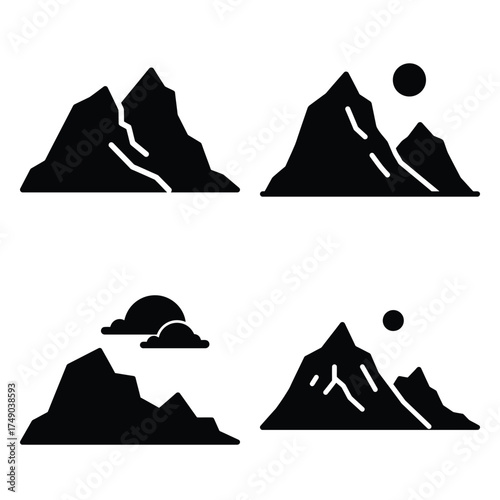cliff minimal flat icon set, black color and white background