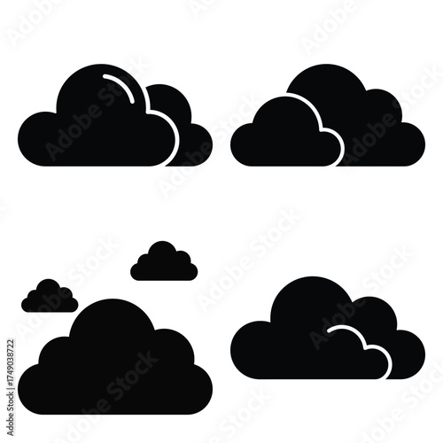 cloudy sky minimal icon set, black color and white background