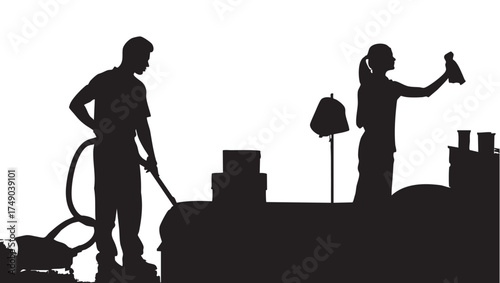 Dramatic silhouette of a cat in black and white illustration