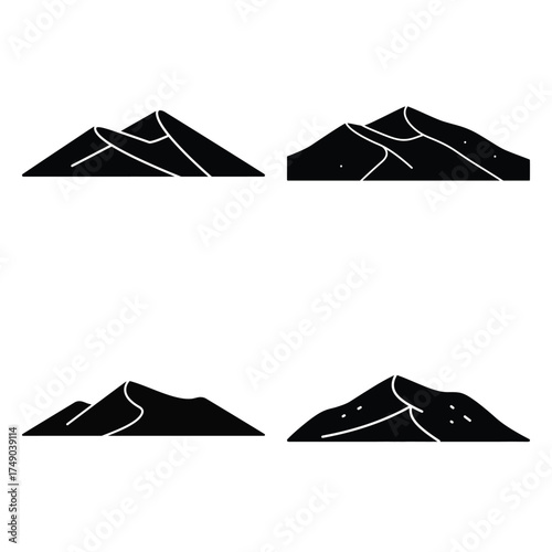 desert dunes minimal icon set, black color and white background