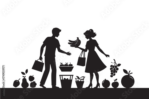 Elegant black and white design of fruit with leaves and shadows