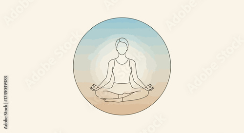 Serene minimalist vector art depicting a person in a mindful yoga meditation pose, embodying wellness, tranquility, and mental clarity through spiritual practice