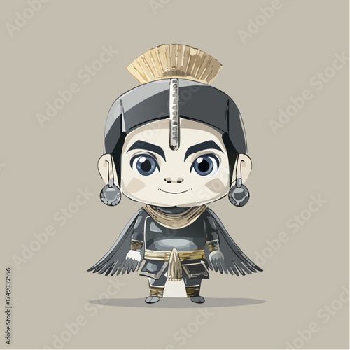 Aztec warrior chibi character with transparent background