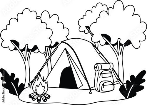 cartoon illustration of a camping