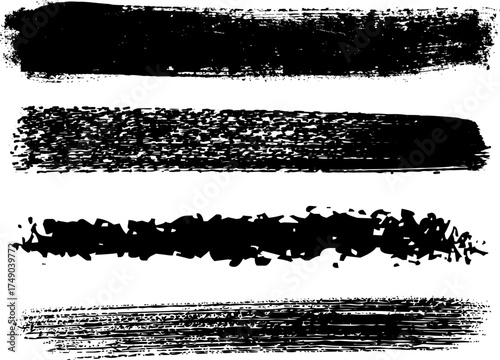 Black Grunge Brush Stroke Vector Set Isolated Ink Texture
