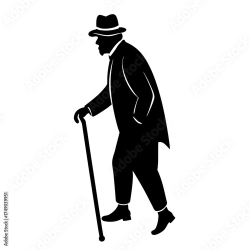 vector illustration of a man with cane