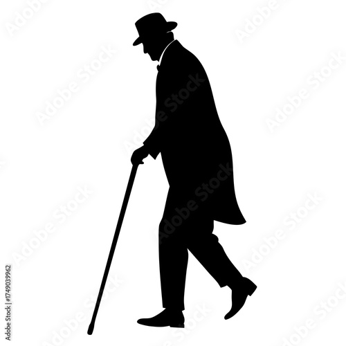 silhouette of a woman with cane