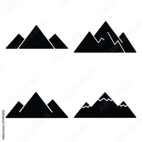 mountain range minimal icon set, black color and white background