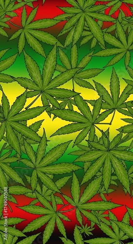 Cannabis Leaf Rasta Colors Background - A Vibrant Marijuana Pattern.