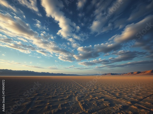 Vast Desert Landscape Under Dramatic Sky