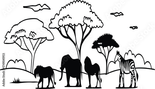 set of vector silhouettes of animals