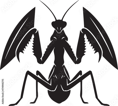Praying Mantis Silhouette in Aggressive Defensive Stance simple black silhouette illustration