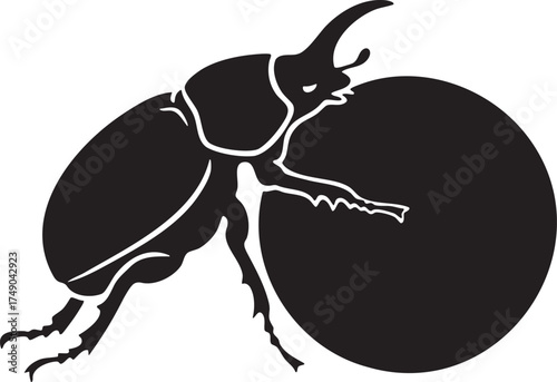 Dung Beetle Silhouette Rolling a Ball simple black silhouette illustration