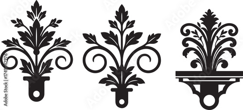 Floral Scroll Ornament Silhouette Decorative Vintage Vector Design