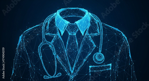 Doctor with Stethoscope in Futuristic Network Technology Design